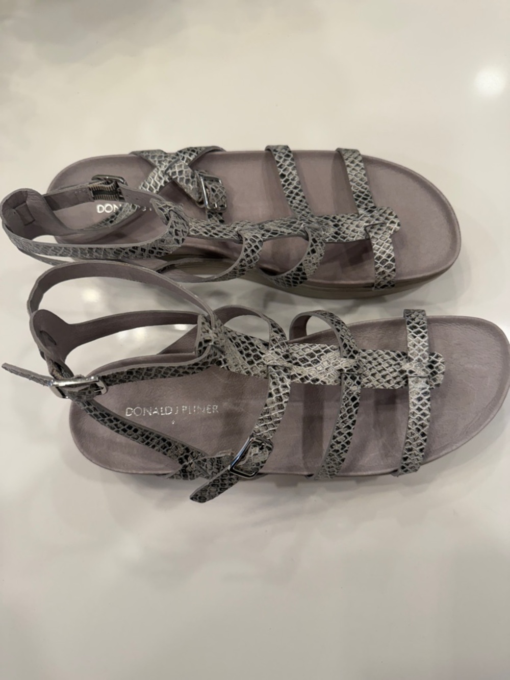 Donald J. Pliner Grey Snake-Print Strappy Gladiator Sandals